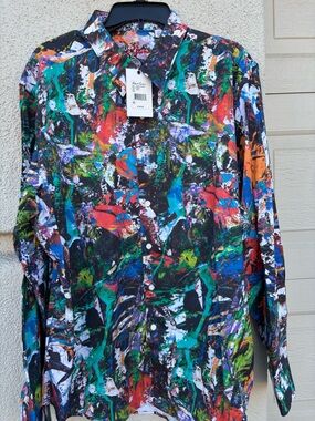 Robert Graham Multicolor Paint-Splash Collared Shirt